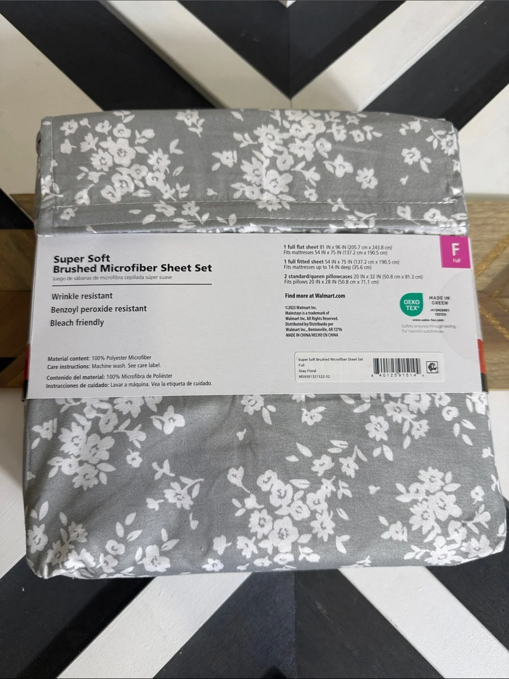 Mainstays Gray and White Floral Brushed Microfiber Sheet Set